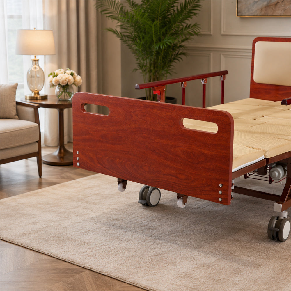 Jemeela Adjustable Electric Bed with Nursing Mattress, Wood