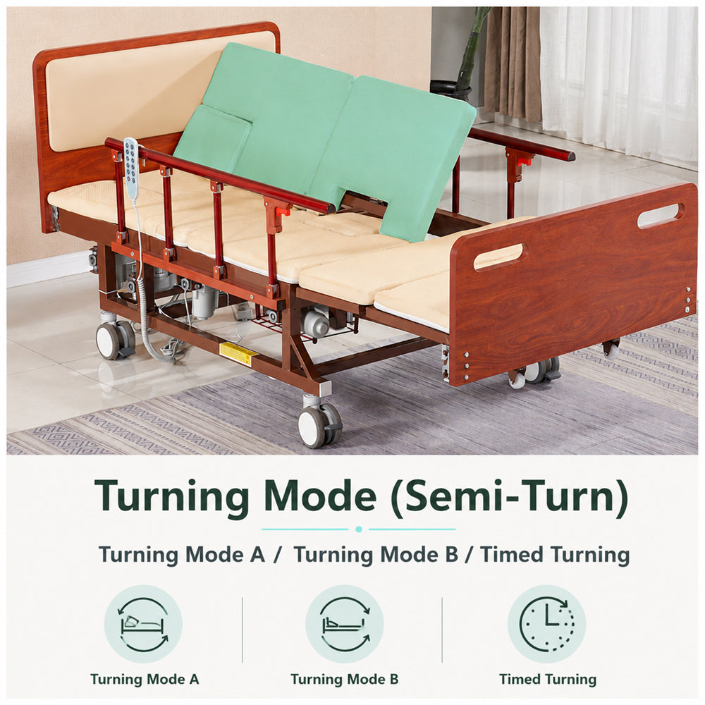 Jemeela Adjustable Electric Bed with Nursing Mattress, Wood