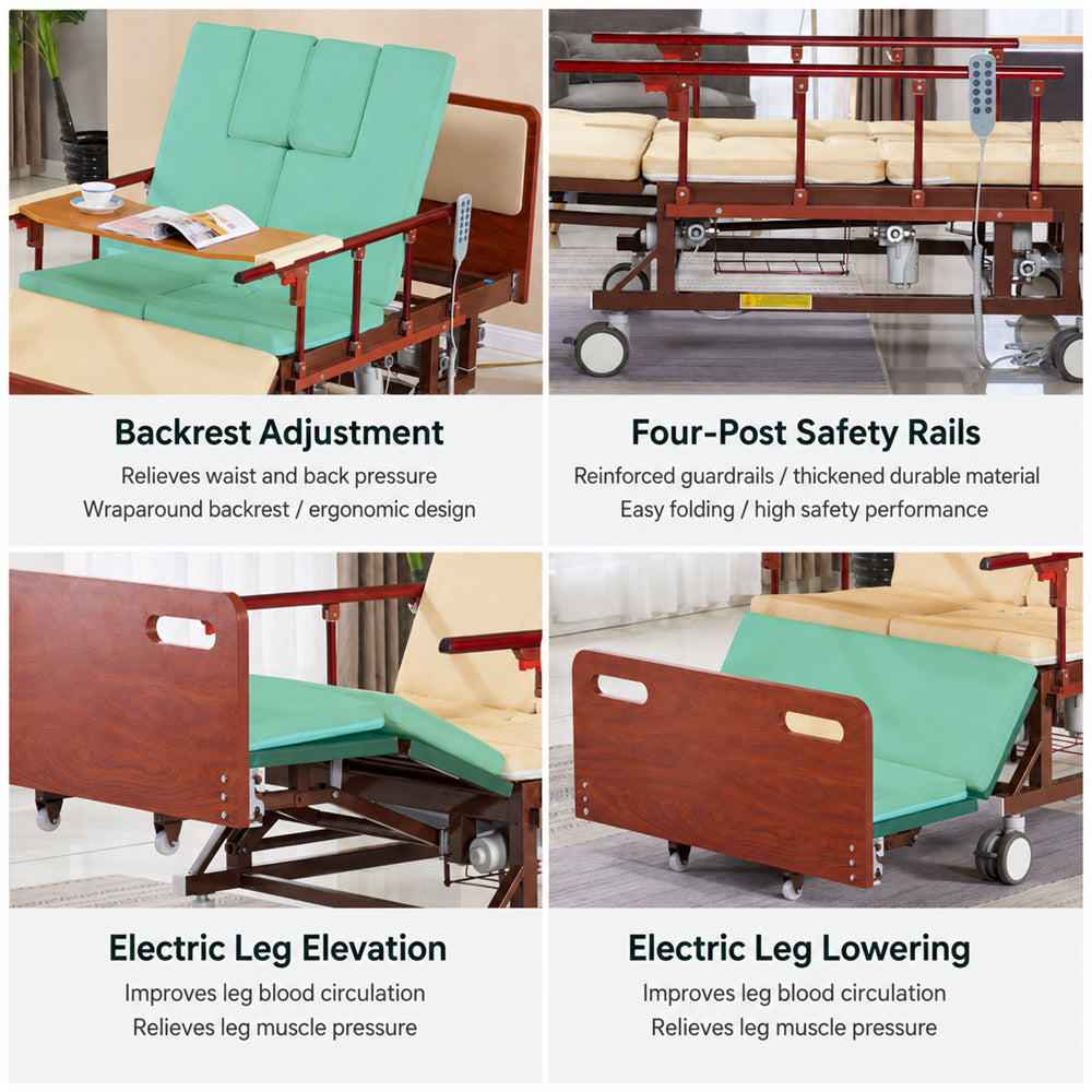 Jemeela Adjustable Electric Bed with Nursing Mattress, Wood