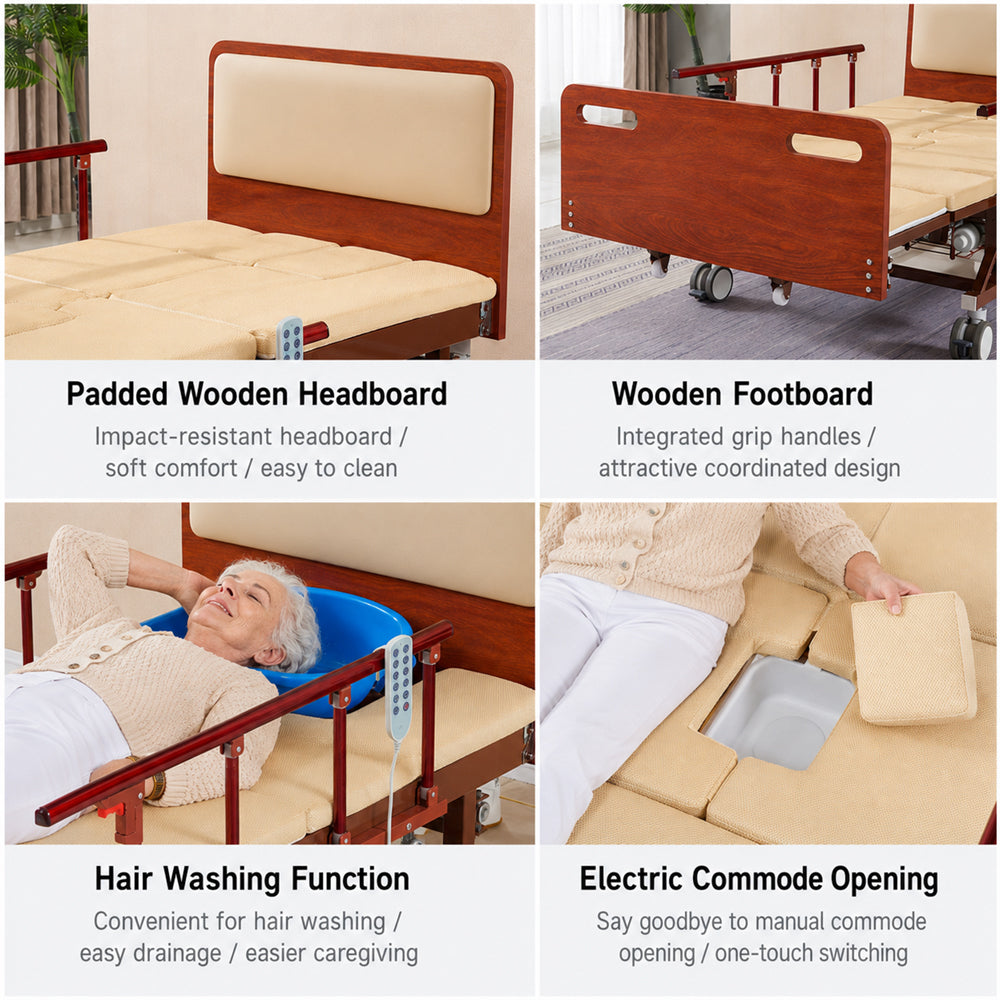 Jemeela Adjustable Electric Bed with Nursing Mattress, Wood
