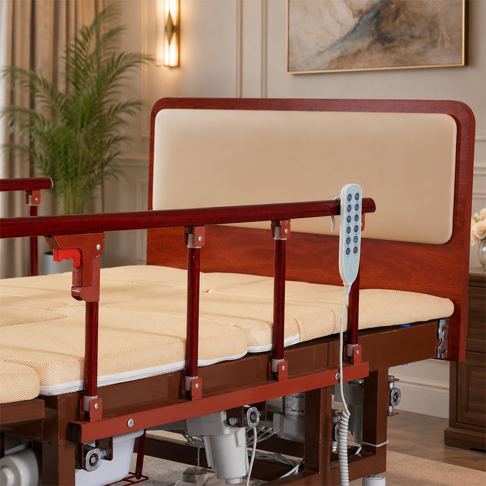 Jemeela Adjustable Electric Bed with Nursing Mattress, Wood
