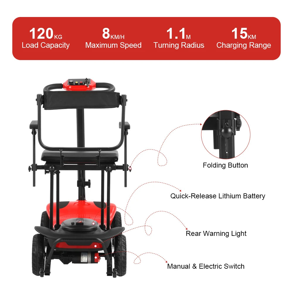 Jemeela MS210 Lightweight Folding Mobility Scooter, 250W, 24V 10.4Ah