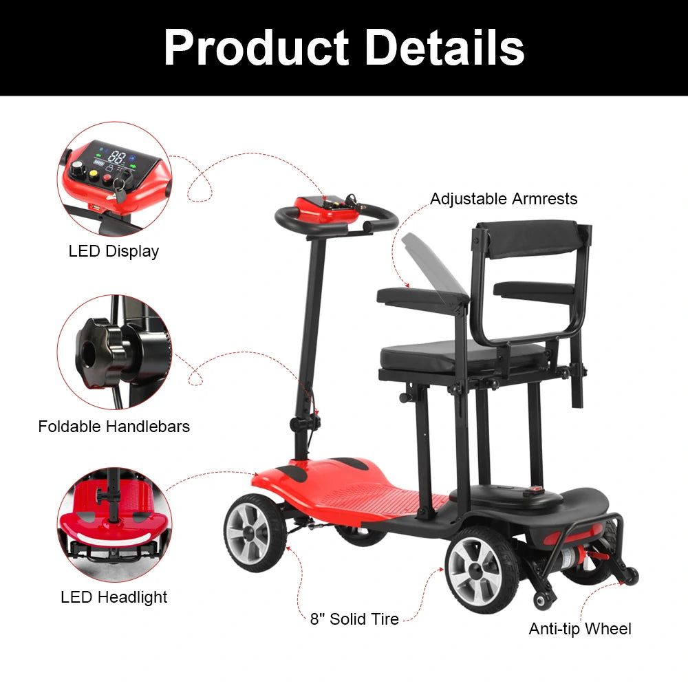 Jemeela MS210 Lightweight Folding Mobility Scooter, 250W, 24V 10.4Ah