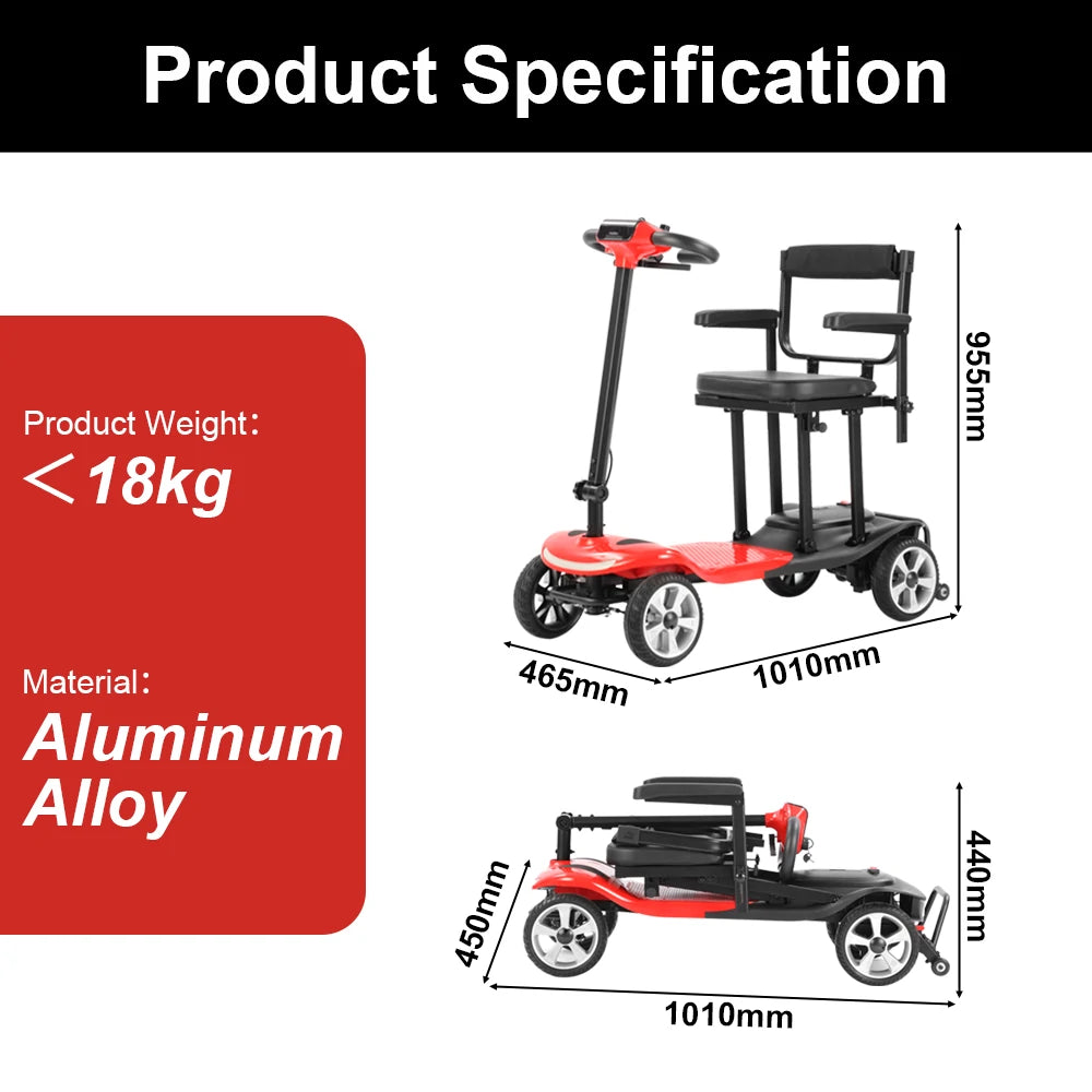 Jemeela MS210 Lightweight Folding Mobility Scooter, 250W, 24V 10.4Ah