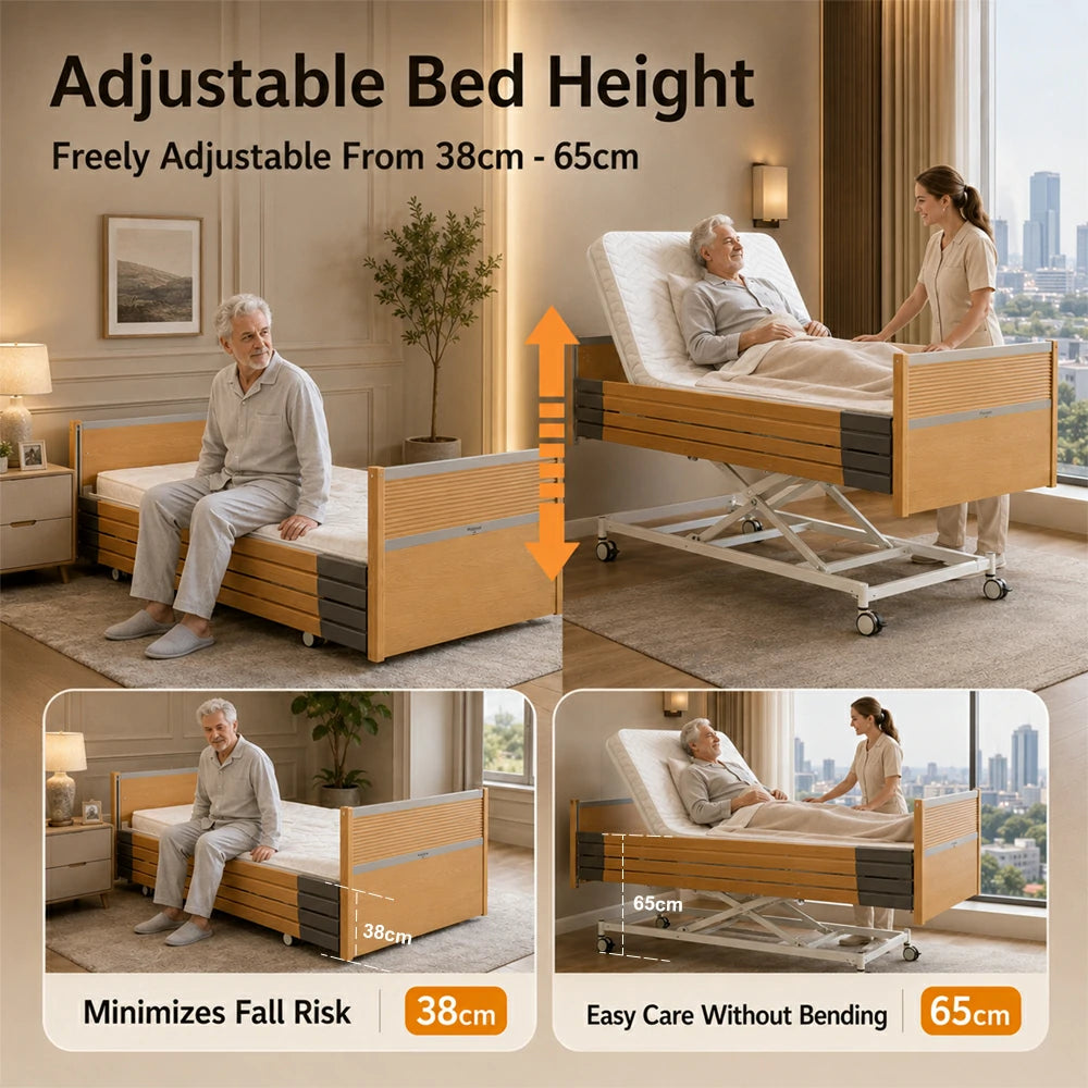 Jemeela Electric Adjustable Home Care Bed with Safety Rails