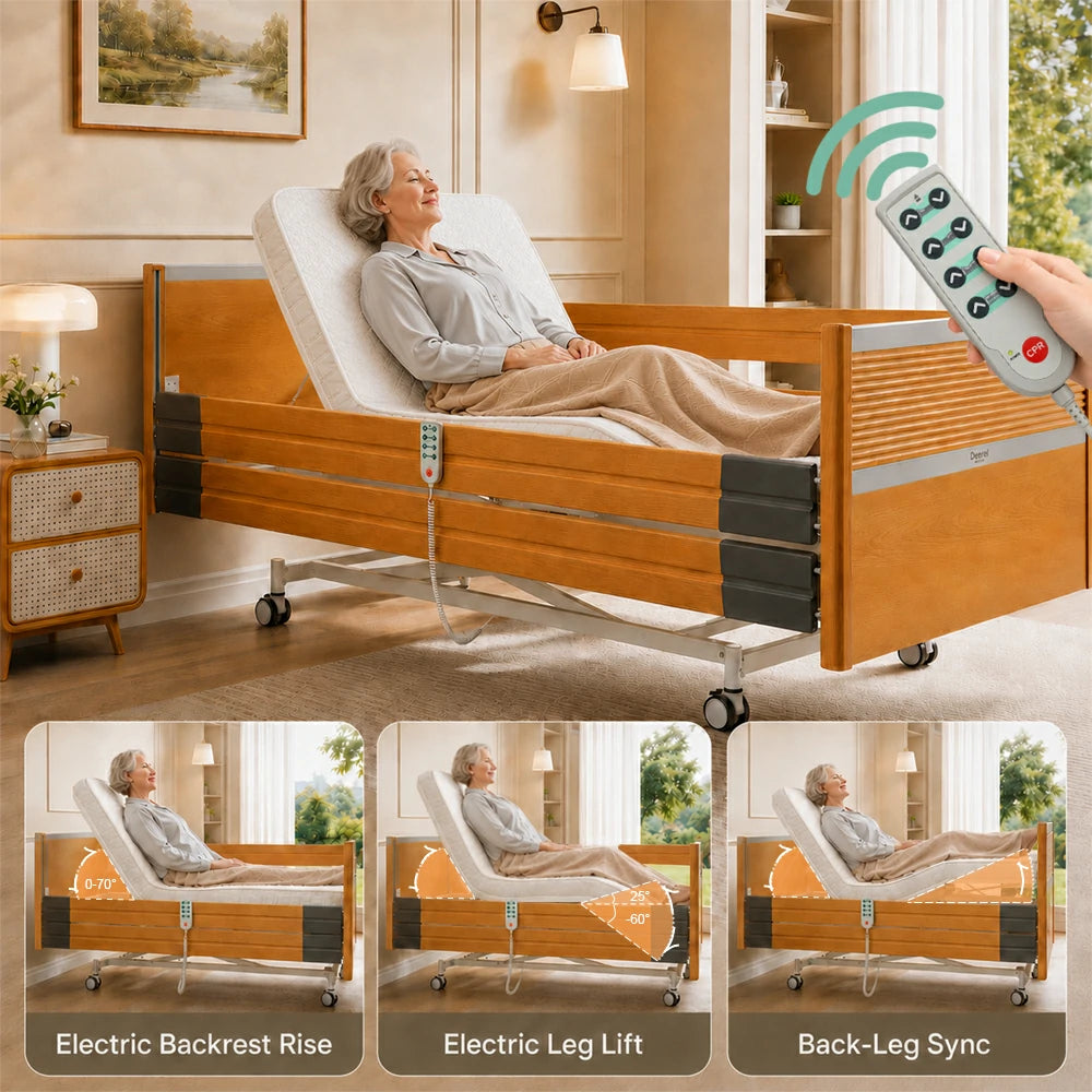 Jemeela Electric Adjustable Home Care Bed with Safety Rails