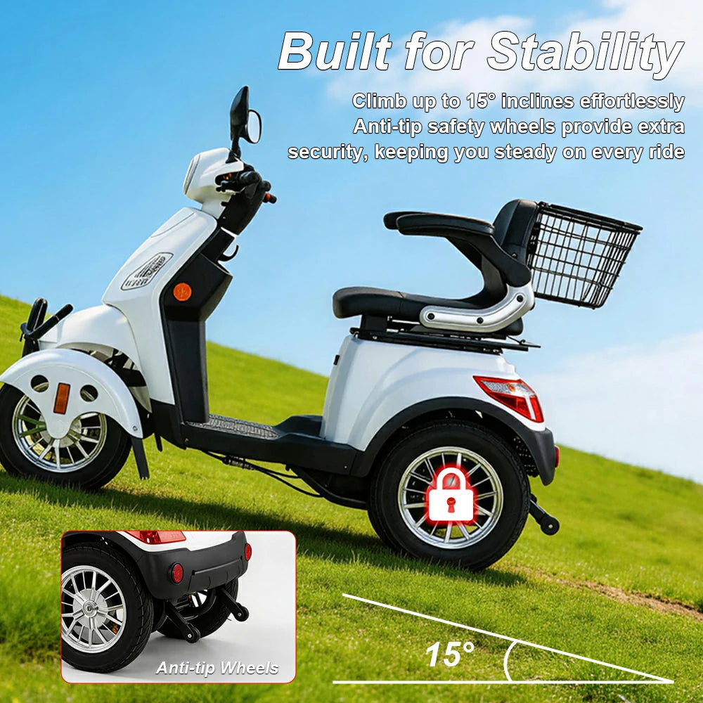 Eeeza 4-Wheel Electric Mobility Scooter with 3 Selectable Speed Modes and 500W Motor, 150kg Max Load