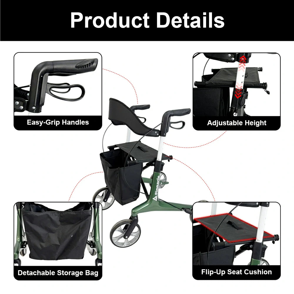PINNACLE Ultraflex Carbon Fiber Rollator, Max Load 150 kg
