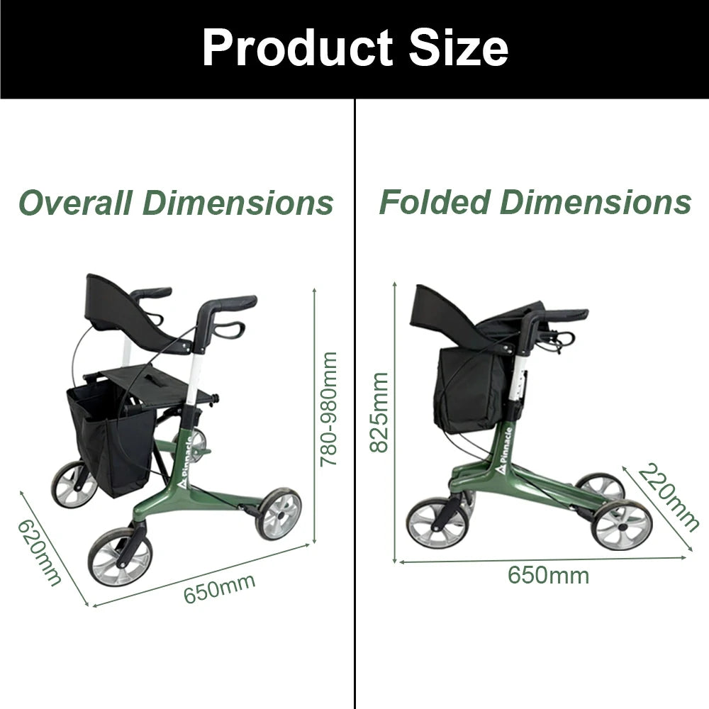 PINNACLE Ultraflex Carbon Fiber Rollator, Max Load 150 kg