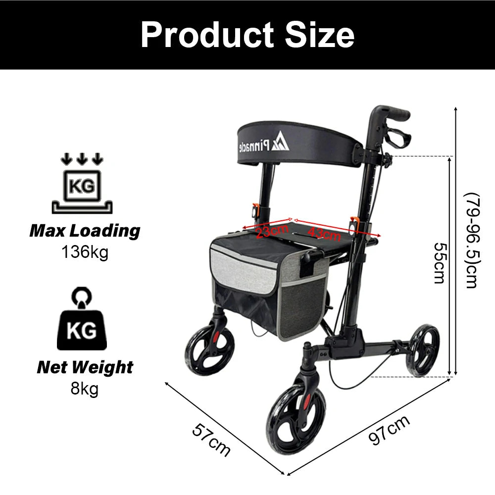 PINNACLE SteadyStep Double Fold Rollator, Aluminium