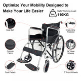 PINNACLE Swift Self-Propelled Wheelchair, Foldable Steel Frame, 110 kg