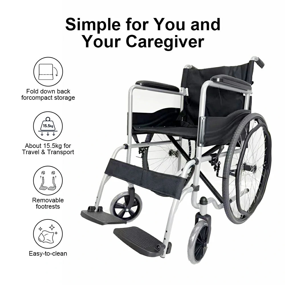PINNACLE Swift Self-Propelled Wheelchair, Foldable Steel Frame, 110 kg