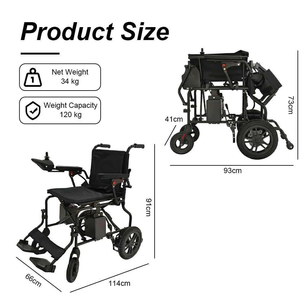 Jemeela WD601 Foldable Electric Wheelchair for Senior, 6km/h, 24V12Ah
