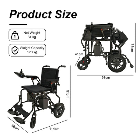 Jemeela WD601 Foldable Electric Wheelchair for Senior, 6km/h, 24V12Ah