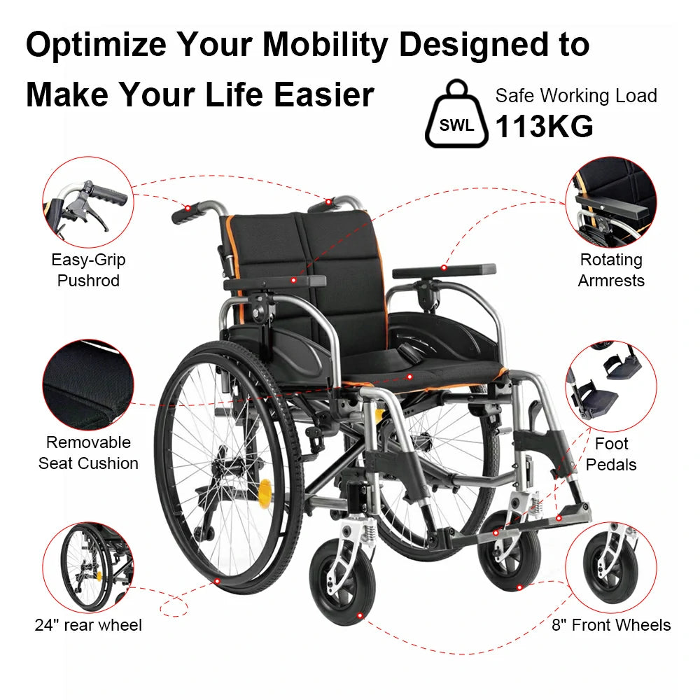 PINNACLE Ultraroll Pro Adjustable Wheelchair, Self-Propelling