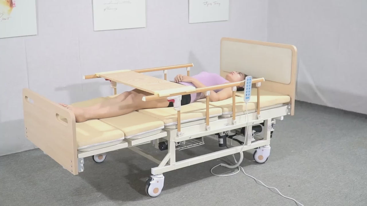 Jemeela Adjustable Electric Bed with Nursing Mattress, Wood